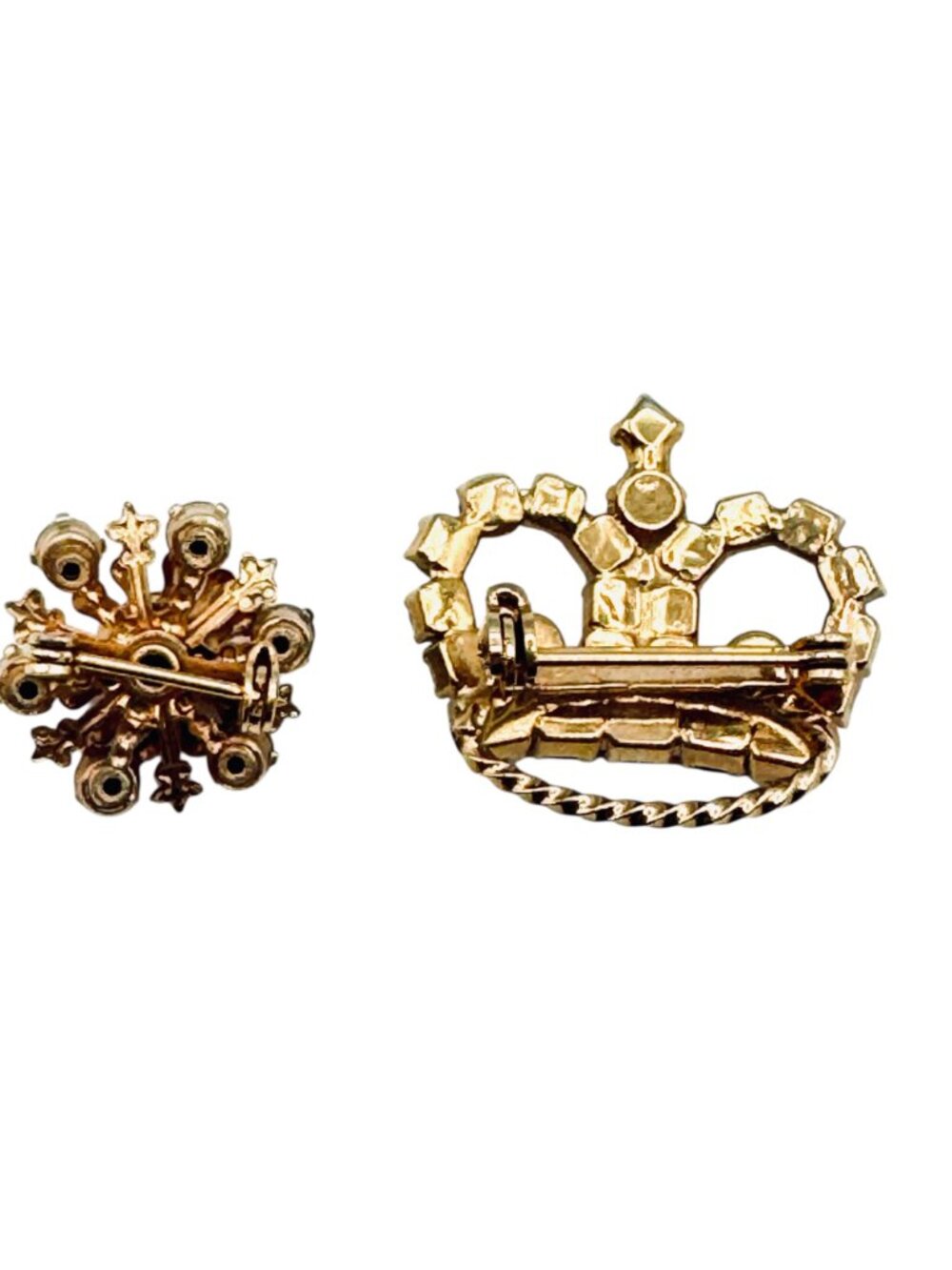 Vintage Crown Brooch Starburst Scatter Pin Gold Tone Rhinestones 2pc Prong-Set - Picture 4 of 5